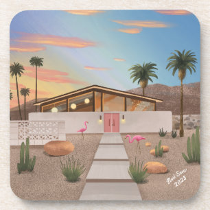 Mid-Century-Modern-Flamingo-Haus-Set Untersetzer