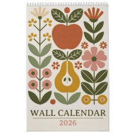 Mid Century Modern Floral 2026 Retro Folk Art Wall Kalender