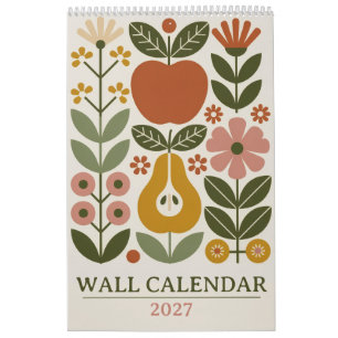 Mid Century Modern Floral 2027 Retro-Folk-Kunst-Wa Kalender