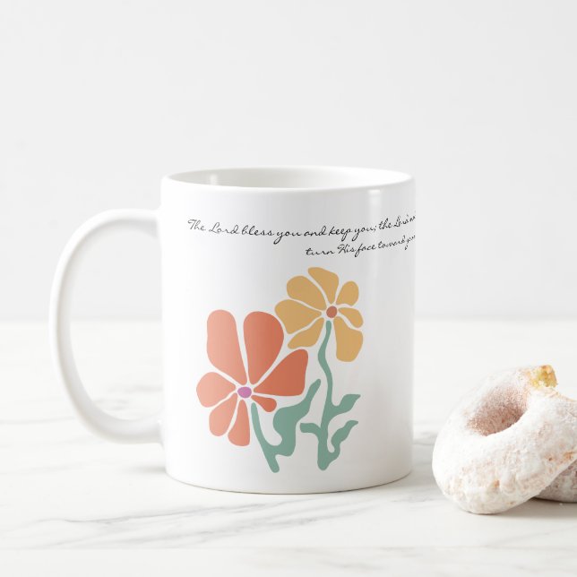 Mid Century Modern Floral Bible Verse Blessing Cof Kaffeetasse (Mit Donut)