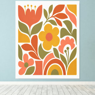 Mid Century Modern Florale Wandkunst Retro  Leinwanddruck