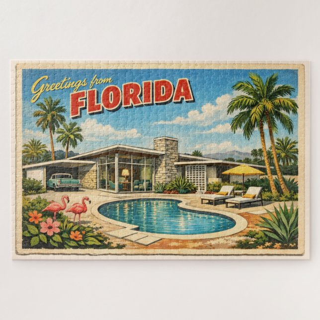 Mid Century Modern Florida Postkarte Puzzle (Horizontal)