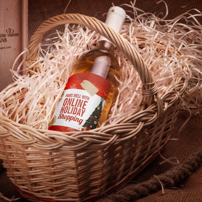 Mid-Century Modern Funny Christmas Holiday Weinetikett (Von Creator hochgeladen)