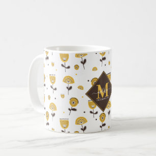 Mid Century Modern Gelbe Blumige Benutzerdefiniert Kaffeetasse