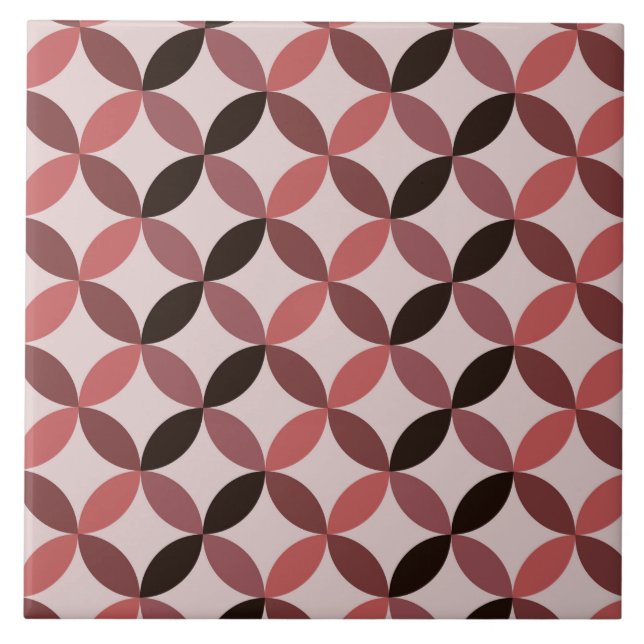 Mid Century Modern Geometric Circles Coral Brown Fliese (Vorderseite)