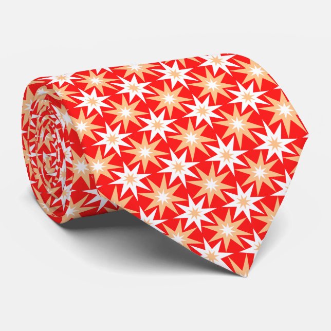 Mid-Century Modern Geometric Star Pattern Red Krawatte (Gerollt)