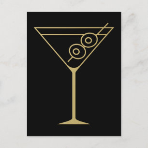 Mid Century Modern Gold 2 Olive Martini auf Deutsc Postkarte