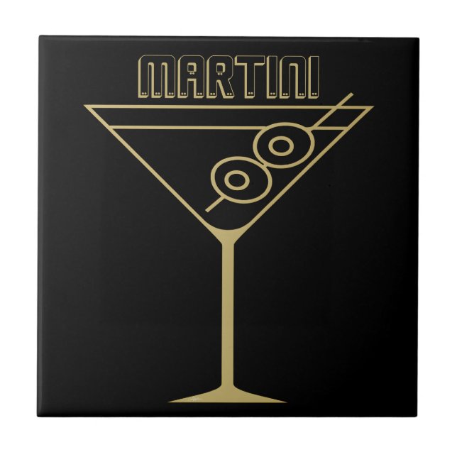 Mid Century Modern Gold 2 Olive Martini Fliese (Vorderseite)