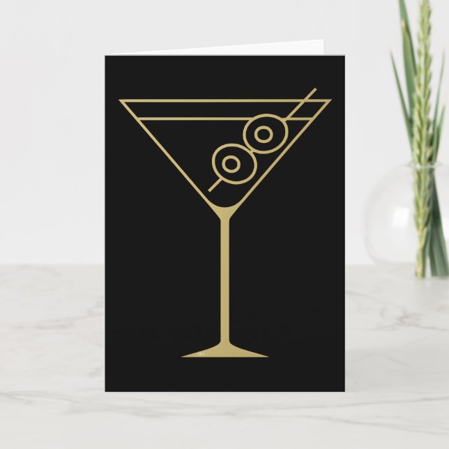 Mid Century Modern Gold 2 Olive Martini Karte (Vorderseite)