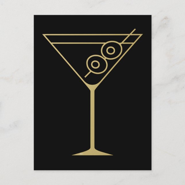 Mid Century Modern Gold 2 Olive Martini Postkarte (Vorderseite)