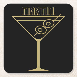 Mid Century Modern Gold 2 Olive Martini Rechteckiger Pappuntersetzer