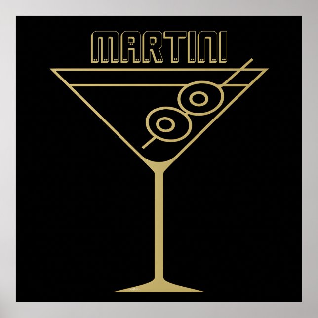 Mid Century Modern Gold 2 Oliven Martini Poster (Vorne)