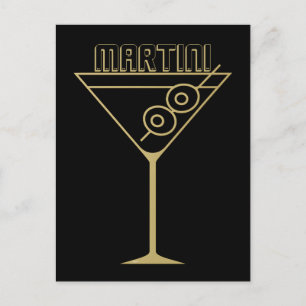 Mid Century Modern Gold 2 Oliven Martini Postkarte
