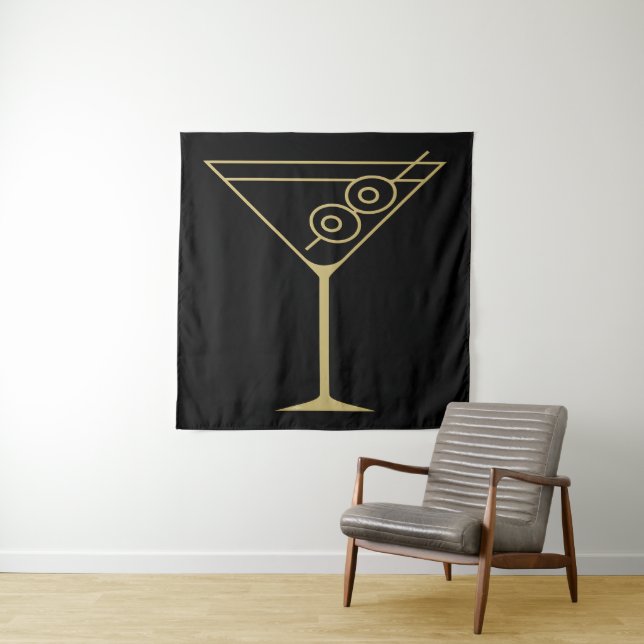 Mid Century Modern Gold 2 Oliven Martini Wandteppich (Beispiel)