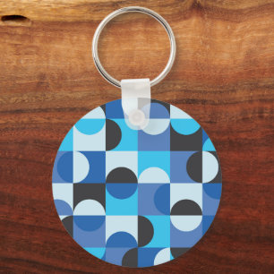 Mid Century Modern Halbkreise Blau Türkis Schlüsselanhänger