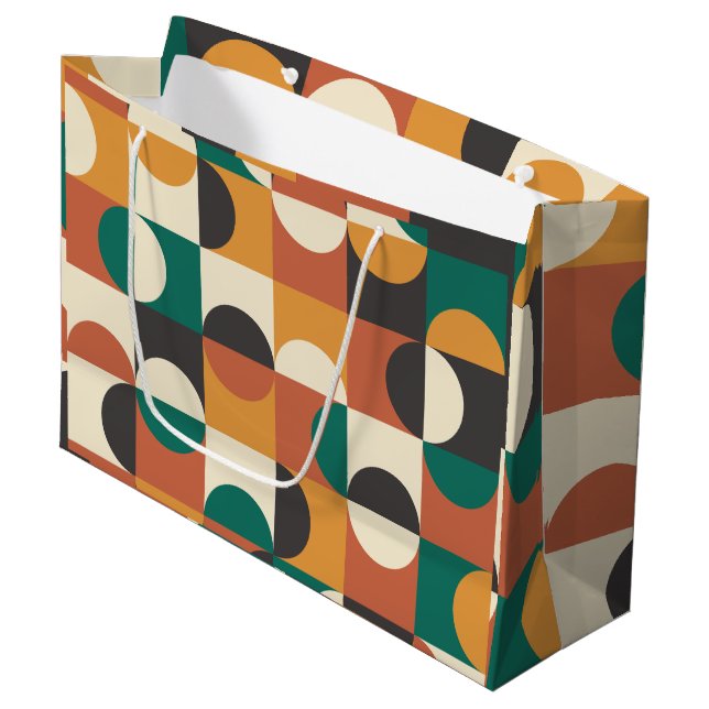 Mid Century Modern Half circles green and orange Große Geschenktüte (Vorderseite Schrägansicht)