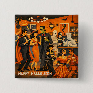 Mid Century Modern Halloween Martini-Party Button