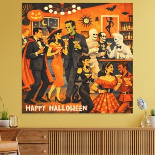 Mid Century Modern Halloween Martini-Party Leinwanddruck