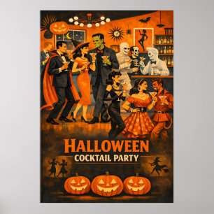 Mid Century Modern Halloween Martini-Party Poster