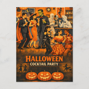 Mid Century Modern Halloween Martini-Party Postkarte