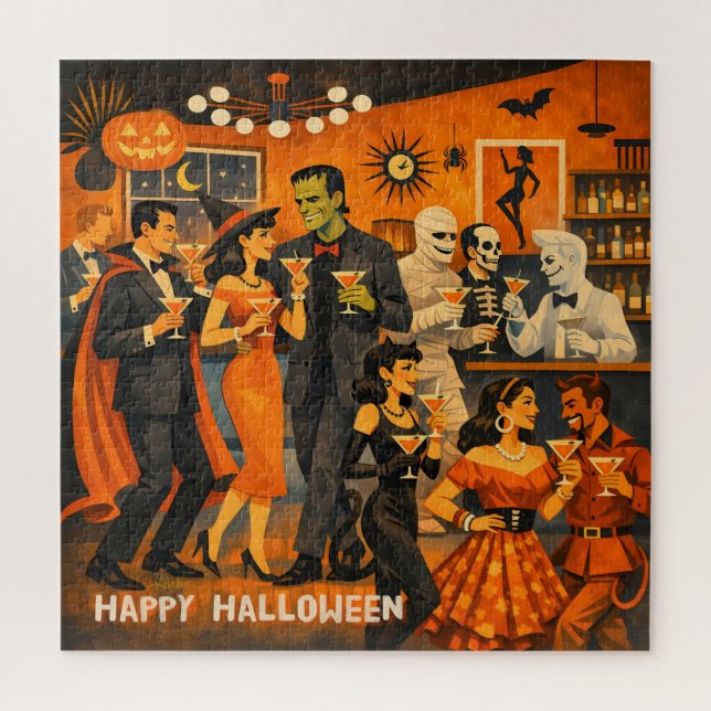 Mid Century Modern Halloween Martini-Party Puzzle (Vertikal)