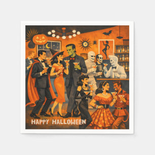 Mid Century Modern Halloween Martini-Party Serviette