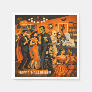 Mid Century Modern Halloween Martini-Party Serviette