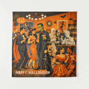 Mid Century Modern Halloween Martini-Party Wandteppich