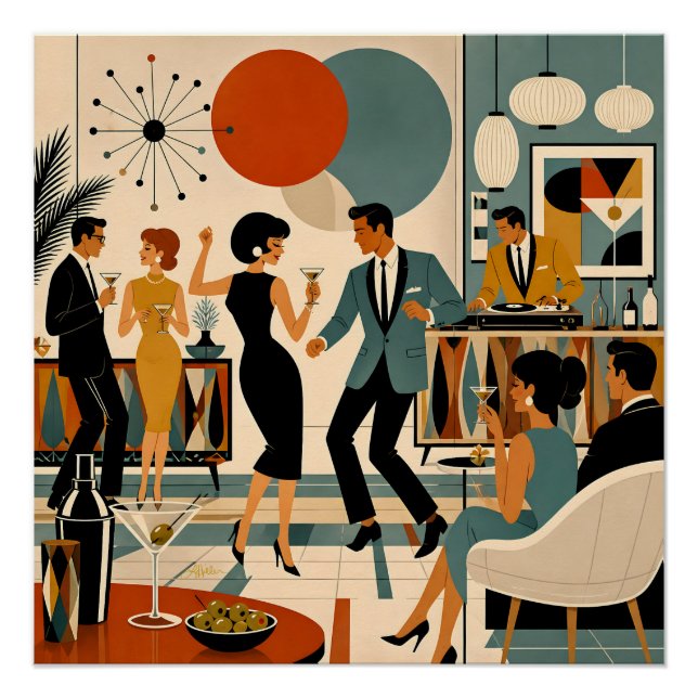Mid Century Modern Hip Martini Tanzparty Poster (Vorderseite)