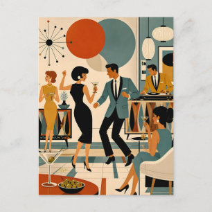Mid Century Modern Hip Martini Tanzparty Postkarte
