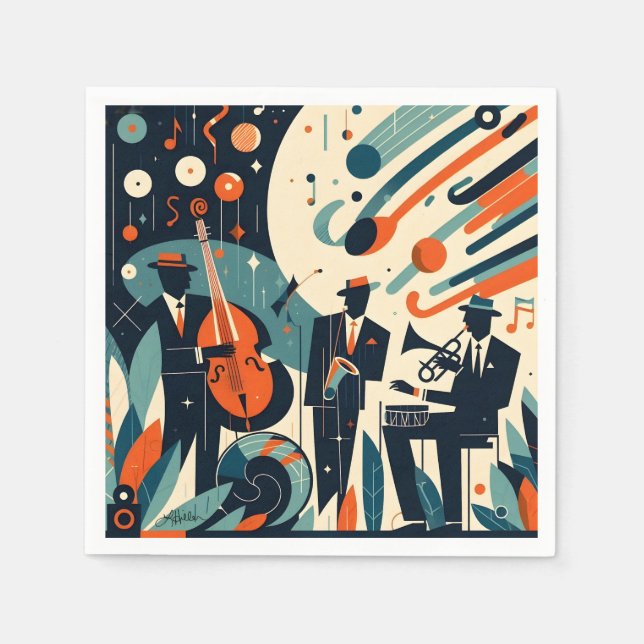Mid Century Modern Jazz Age Trio Serviette (Vorderseite)