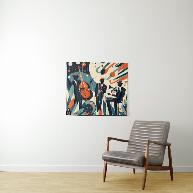 Mid Century Modern Jazz Age Trio Wandteppich (Beispiel (Horizontal))