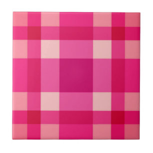 Mid-Century-Modern-Kariert, Fuchsienrosa und Weinr Fliese
