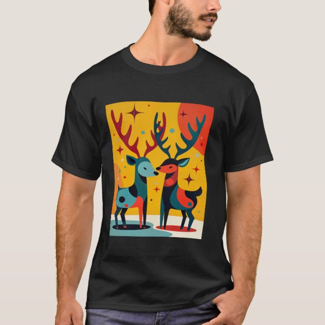 Mid Century Modern Kitschy Christmas Reindeer T-Shirt (Vorderseite)