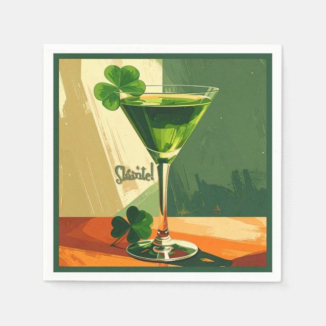 Mid Century Modern Kleeblatt Martini Sláinte! Serviette (Vorderseite)