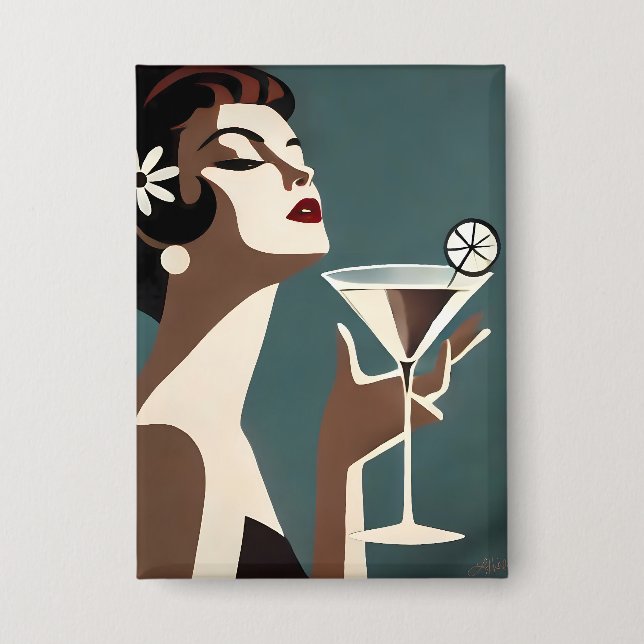 Mid Century Modern Kunst Die Martini-Diva Button (Vorderseite)