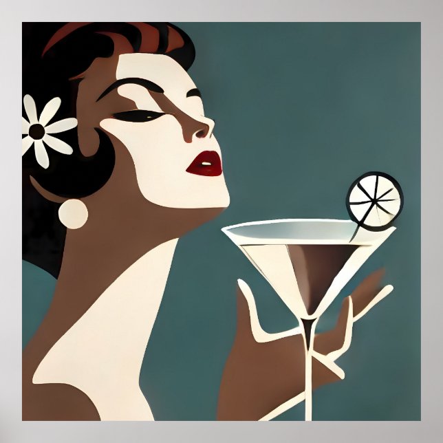 Mid Century Modern Kunst Die Martini-Diva Poster (Vorne)