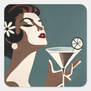 Mid Century Modern Kunst Die Martini-Diva Quadratischer Aufkleber