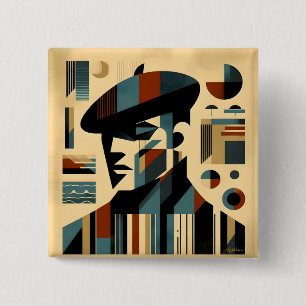 Mid-Century-Modern-Kunst Mann mit Barett Button