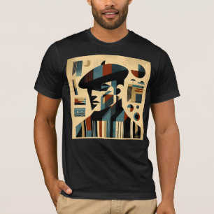 Mid-Century-Modern-Kunst Mann mit Barett T-Shirt