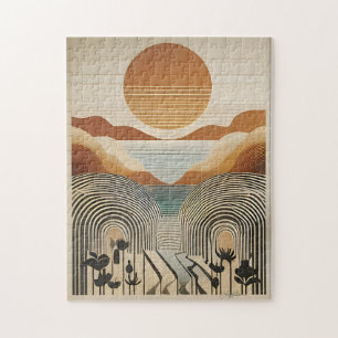 Mid Century Modern Kunst Spring Valley Lake Sonnen Puzzle