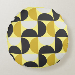 Mid-Century-Modern-Kurcuma und bleigraues Grau   Rundes Kissen