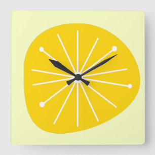 Mid-Century Modern LEMONEN-EXPLOSION KÜCHENUHR Quadratische Wanduhr