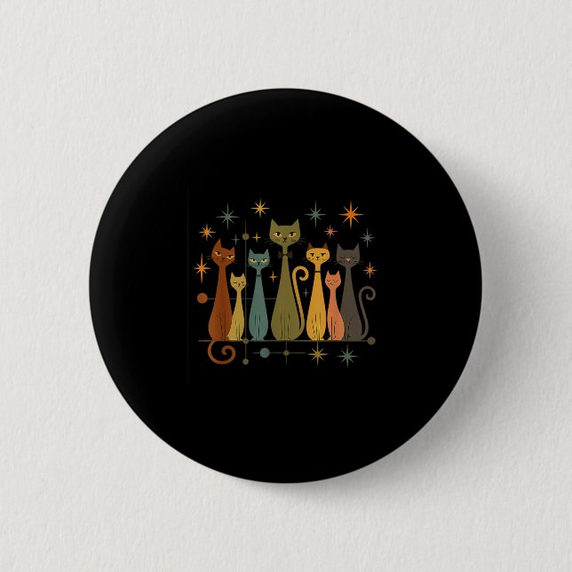 Mid-Century-Modern-Look Atomic Age 50er 60er Katze Button (Vorderseite)