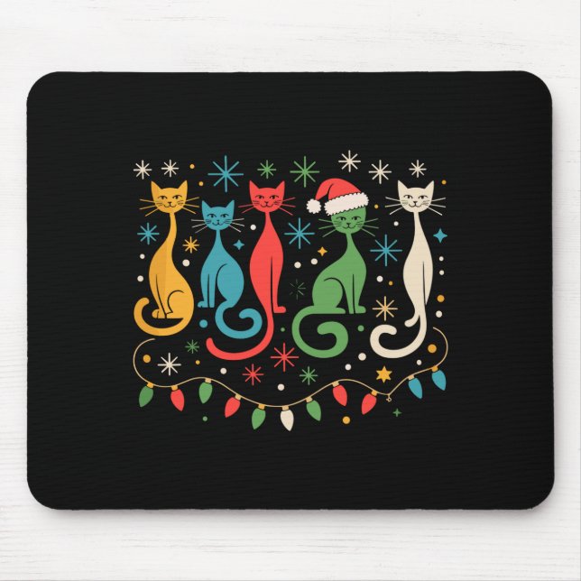 Mid Century Modern Look Cats Xmas Retro 50s 60s  Mousepad (Vorne)