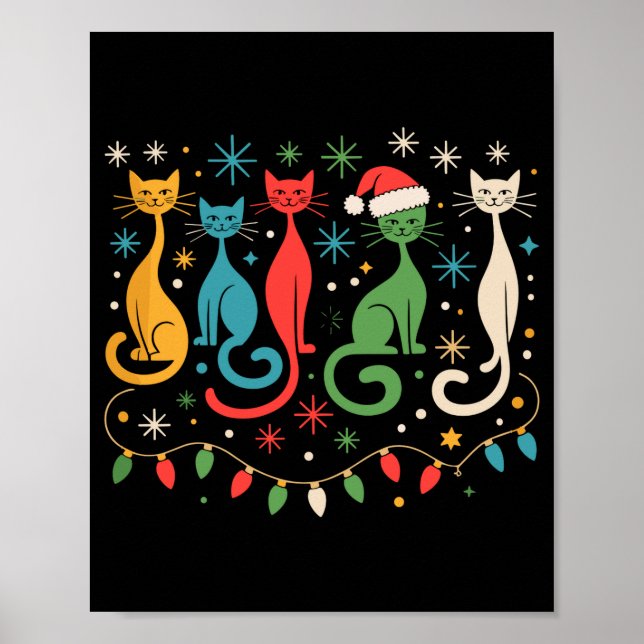 Mid Century Modern Look Cats Xmas Retro 50s 60s  Poster (Vorne)