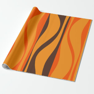 Mid-Century-Modern-Lounge-Muster 70er Orange Braun Geschenkpapier
