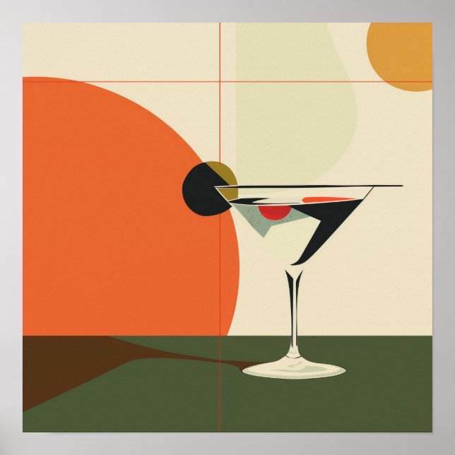 "Mid-Century Modern Martini" Art Print. Poster (Vorne)