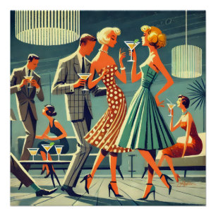 Mid Century Modern Martini Dance Cocktail Party Poster