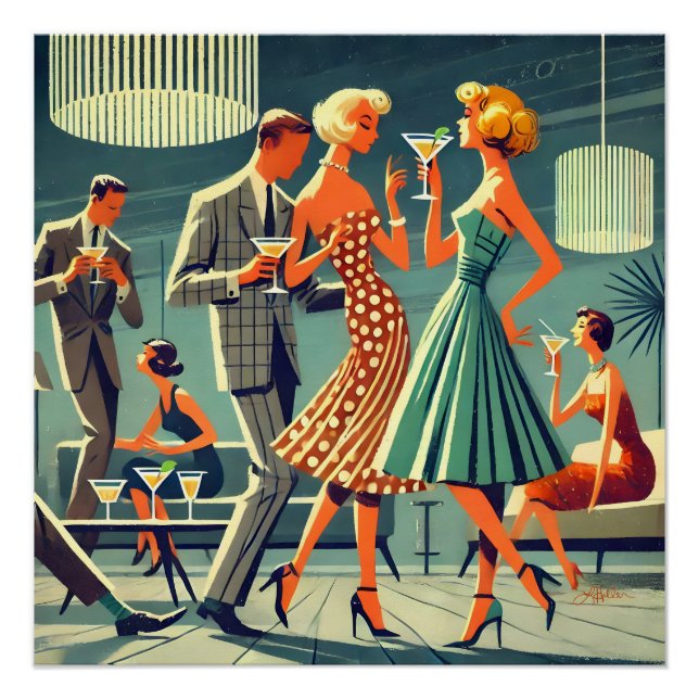 Mid Century Modern Martini Dance Cocktail Party Poster (Vorderseite)